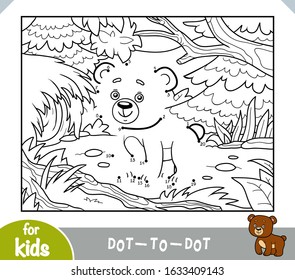 Numbers game, education dot to dot game for children, Bear in a forest glade