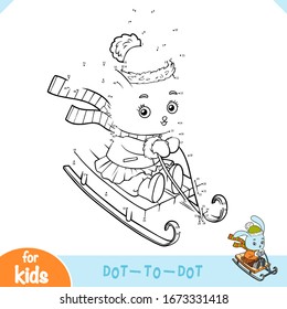 Numbers game, education dot to dot game for children, Cute bunny on a sled