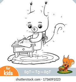 Numbers game, education dot to dot game for children, Cute squirrel cooks food and cuts cucumber