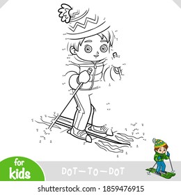 Numbers game, education dot to dot game for children, Boy skiing