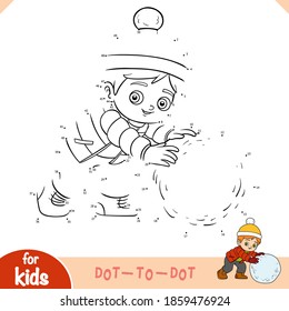 Numbers game, education dot to dot game for children, Boy and a ball of snow