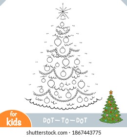 Numbers game, education dot to dot game for children, Christmas tree