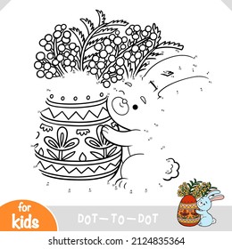 Numbers game, education dot to dot game for children, Easter illustration with rabbit and egg and mimosa flowers