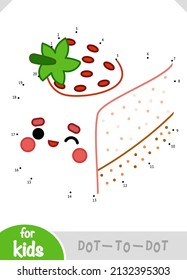 Numbers game, education dot to dot game for children, Cartoon illustration cake and strawberry