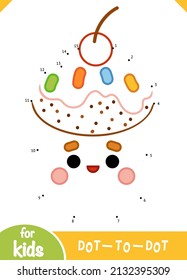 Numbers game, education dot to dot game for children, Chocolate cupcake with a cute face