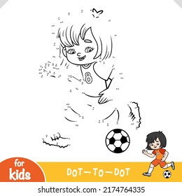 Numbers game, education dot to dot game for children, Football player girl with a ball