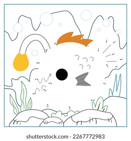 Numbers game, education dot game for child, Cute monkfish and underwater höhlenhintergrund