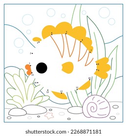 Numbers game, education dot to dot game for children, Cute fish and undersea background