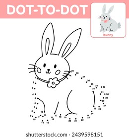 Numbers game, education dot to dot game for children. Cute bunny. Easter coloring book.