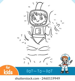 Numbers game, education dot to dot game for children, Cute cartoon girl astronaut