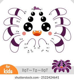 Numbers game, education dot to dot game for children, cute character spider