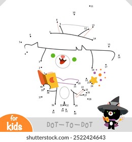 Numbers game, education dot to dot game for children, Cute wizard cat with magic wand