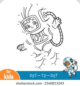 Numbers game, education dot to dot game for children, Cute cartoon girl astronaut