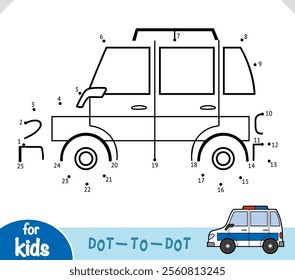 Numbers game, education dot to dot game for children, Police car