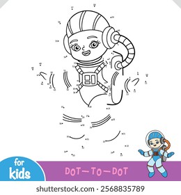 Numbers game, education dot to dot game for children, Cute cartoon girl astronaut