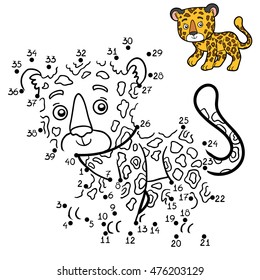 Numbers game, education dot to dot game for children, Jaguar