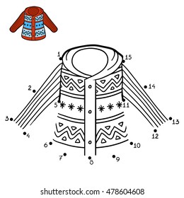 Numbers game, education dot to dot game for children, Pullover with winter pattern