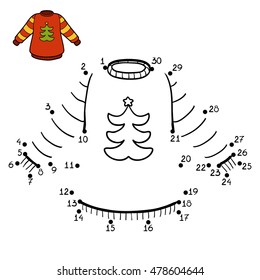 Numbers game, education dot to dot game for children, Pullover with Christmas tree