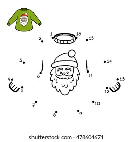 Numbers game, education dot to dot game for children, Pullover with Santa Claus