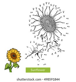 Numbers game, education dot to dot game for children, flower Sunflower