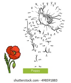 Numbers game, education dot to dot game for children, flower Poppy