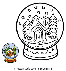 Numbers game, education dot to dot game for children, winter Snowball with house
