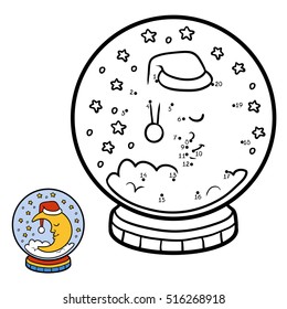 Numbers game, education dot to dot game for children, winter Snowball with moon
