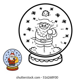 Numbers game, education dot to dot game for children, winter Snowball with Santa Claus