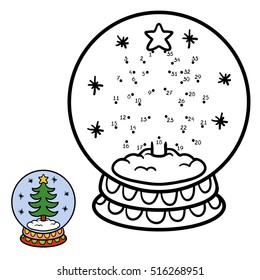 Numbers game, education dot to dot game for children, winter Snowball with Christmas tree