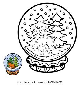 Numbers game, education dot to dot game for children, winter Snowball with deer