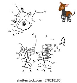 Numbers game, education dot to dot game for children, animal Okapi