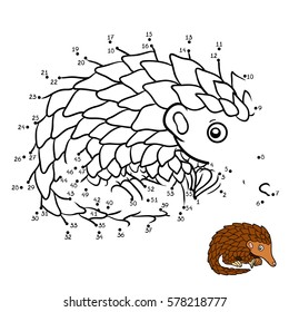 Numbers game, education dot to dot game for children, animal Pangolin