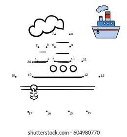 Numbers game, education dot to dot game for children, Steamship