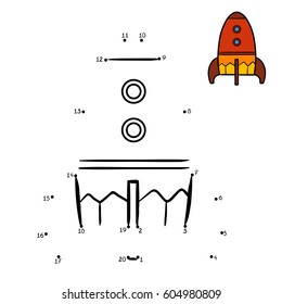 Numbers game, education dot to dot game for children, Spaceship