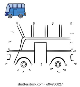Numbers game, education dot to dot game for children, Bus