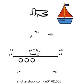Numbers game, education dot to dot game for children, Yacht