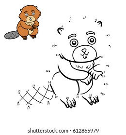 Numbers game, education dot to dot game for children, Beaver