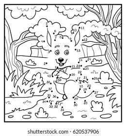 Numbers game, education dot to dot game for children. Kangaroo and background