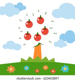 Numbers game, education dot to dot game for children, Apple tree