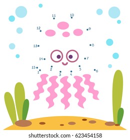 Numbers game, education dot to dot game for children, Octopus