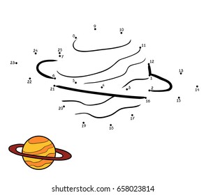 Numbers game, education dot to dot game for children, Saturn