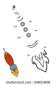 Numbers game, education dot to dot game for children, Spaceship