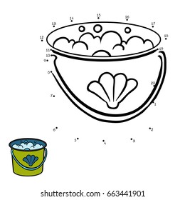Numbers game, education dot to dot game for children, Bucket with water