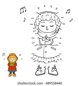 Numbers game, education dot to dot game for children, Girl singing a Christmas song