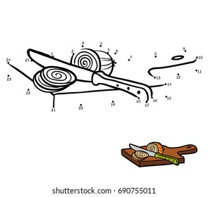 Numbers game, education dot to dot game for children, Cutting board and onion