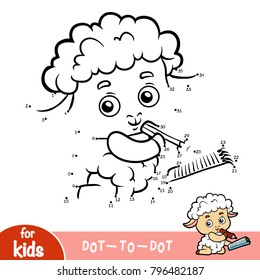 Numbers game, education dot to dot game for children, Sheep writer with a pencil and a notebook