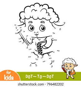 Numbers game, education dot to dot game for children, Sheep writer with a pencil and a notebook
