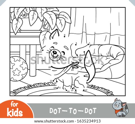 Numbers game, education dot to dot game for children, Cat in the living room