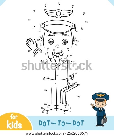 Numbers game, education dot to dot game for children, cute cartoon pilot