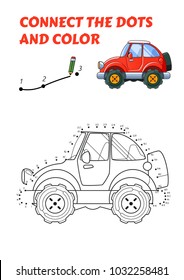 Numbers game, educational connect the dots game for children, Vintage Red Car
